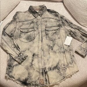 Free People Black and Cream Denim Shirt
